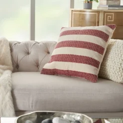 20"x20" Oversize Striped Print Square Throw Pillow Red - Mina Victory