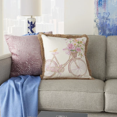 Mina Victory Life Styles Bicycle Multicolor Throw Pillow - 18" X 18" 4 Mina Victory Life Styles Bicycle Multicolor Throw Pillow - 18" X 18" - Image 4