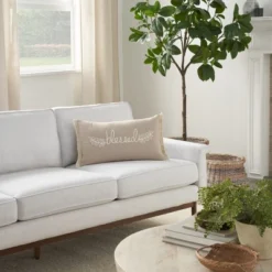 Mina Victory Life Styles Embroidrd Blessed 12" X 21" Natural Indoor Pillow Cover -Mina Comfort Outlet Store GUEST 164f48ce 802c 4cb6 a012 ca068f7042cb