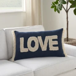 Mina Victory Life Styles Beaded Love 14" X 24" Navy Indoor Pillow Cover