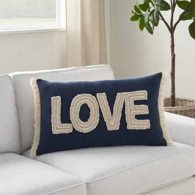 Mina Victory Life Styles Beaded Love 14" X 24" Navy Indoor Pillow Cover 1 Mina Victory Life Styles Beaded Love 14" X 24" Navy Indoor Pillow Cover