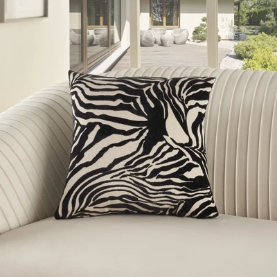 Mina Victory Sofia Jaquard Zebra Velvet 18" X 18" Black Indoor Throw Pillow 1 Mina Victory Sofia Jaquard Zebra Velvet 18" X 18" Black Indoor Throw Pillow