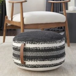 Mina Victory Woven Stripes Outdoor Pouf With Handle -Mina Comfort Outlet Store GUEST 20974cc3 46b6 4eba 9375 4dfc0063021f