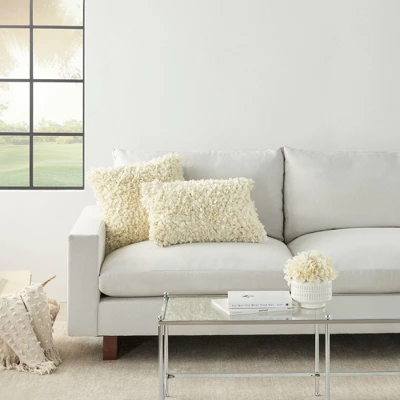 17"x17" Shag Chindi Short Cut Square Throw Pillow Ivory - Mina Victory 4 17"x17" Shag Chindi Short Cut Square Throw Pillow Ivory - Mina Victory - Image 4