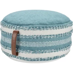 Mina Victory Woven Stripes Outdoor Pouf With Handle -Mina Comfort Outlet Store GUEST 31009c13 e4e4 45af 86d3 070ee6a93703