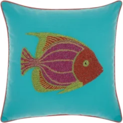 Mina Victory Outdoor Pillows Beaded Fish 18" X 18" Turquoise/Coral Throw Pillow -Mina Comfort Outlet Store GUEST 3df74d11 8523 4441 adfc ab824e6d4fb2