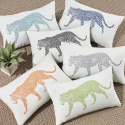 Mina Victory Outdoor Raised Print Leopard Lumbar Throw Pillow -Mina Comfort Outlet Store GUEST 3e6f02a2 60bc 4959 b882 c9245024f331