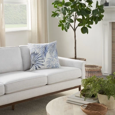 Mina Victory Life Styles Embroidered Palms 18" X 18" Blue Indoor Pillow Cover 4 Mina Victory Life Styles Embroidered Palms 18" X 18" Blue Indoor Pillow Cover - Image 4