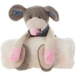 Mina Victory Plush Lines Stuffed Animal Plush With Blanket 7" X 17" Indoor Stuffed Animal