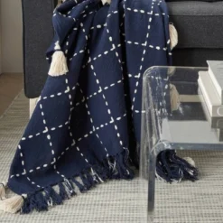 50"x60" Woven Check With Tassels Throw Blanket - Mina Victory