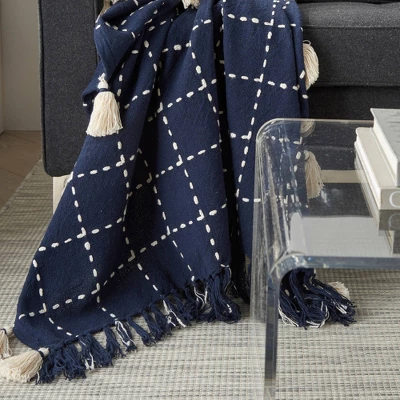 50"x60" Woven Check With Tassels Throw Blanket - Mina Victory 1 50"x60" Woven Check With Tassels Throw Blanket - Mina Victory