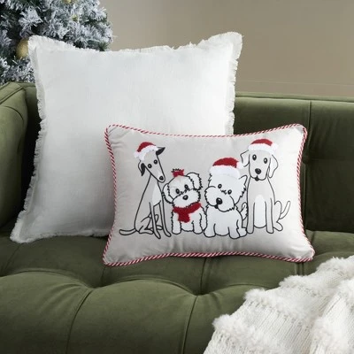 Mina Victory Holiday Pets 12" X 18" Beige Throw Pillow 1 Mina Victory Holiday Pets 12" X 18" Beige Throw Pillow