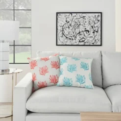 18"x18" Reversible Indoor/Outdoor Coral And Dotted Square Throw Pillow Turquoise - Mina Victory -Mina Comfort Outlet Store GUEST 4ccc462c 83f9 4a62 87b4 ffeb251239c0