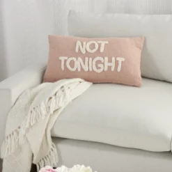 Mina Victory Life Styles Tonight Reversible Not Tonight Tufted Text 14" X 24" Indoor Throw Pillow -Mina Comfort Outlet Store GUEST 57315648 1792 4320 a32f b5739380ad64
