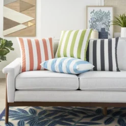 Mina Victory Multi Stripes Reversible Indoor Outdoor Throw Pillow -Mina Comfort Outlet Store GUEST 738ab3a8 1844 4d65 af98 f35062439f39