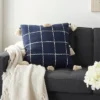 20"x20" Woven Check With Tassel Throw Pillow Navy - Mina Victory