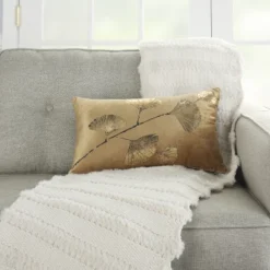 Mina Victory Luminescence Metallic Fan Flower Indoor 14" X 20" Beige/Gold Throw Pillow -Mina Comfort Outlet Store GUEST 75b16565 c2b2 4266 96f9 e4b30700b836