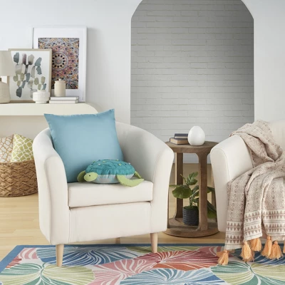 Mina Victory Plush Lines Plush Turtle 13" X 14" Turquoise Throw Pillow 2 Mina Victory Plush Lines Plush Turtle 13" X 14" Turquoise Throw Pillow - Image 2