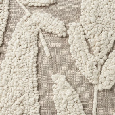 Mina Victory Life Styles Emroidered Leaves 18" X 18" Natural Indoor Pillow Cover 3 Mina Victory Life Styles Emroidered Leaves 18" X 18" Natural Indoor Pillow Cover - Image 3