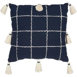 20"x20" Woven Check With Tassel Throw Pillow Navy - Mina Victory -Mina Comfort Outlet Store GUEST 8815920f d60b 466d 95af bfa5ae4f29f2