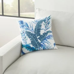 18"x18" Life Styles Towel Embroidered Palm Leave Square Throw Pillow Blue - Mina Victory -Mina Comfort Outlet Store GUEST 890840f0 13d7 4929 b955 968143468616