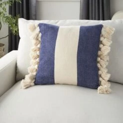 Mina Victory Life Styles Color Block Stripes With Tassel 18"x18" Indoor Throw Pillow -Mina Comfort Outlet Store GUEST 8a6ebe94 c304 4ce6 8801 038ceab44175