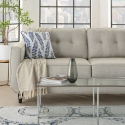 18"x18" Printed Leaves Square Throw Pillow Blue - Mina Victory -Mina Comfort Outlet Store GUEST 8fe8eb74 9fb6 497f 8eb9 30d90838d06d