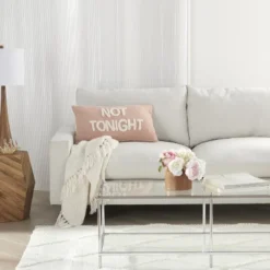 Mina Victory Life Styles Tonight Reversible Not Tonight Tufted Text 14" X 24" Indoor Throw Pillow
