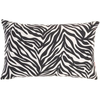 Reversible Indoor/Outdoor Rose And Zebra Print Throw Pillow Black/White - Mina Victory 1 Reversible Indoor/Outdoor Rose And Zebra Print Throw Pillow Black/White - Mina Victory