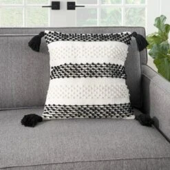18"x18" Woven Loops Striped Square Throw Pillow With Tassels - Mina Victory -Mina Comfort Outlet Store GUEST 9c88596a 50c2 4869 bc8c 070b81d527a6