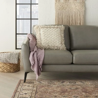 Mina Victory Life Styles Loop Stripe Center Natural Throw Pillow - Off-White 18"X18" 1 Mina Victory Life Styles Loop Stripe Center Natural Throw Pillow - Off-White 18"X18"