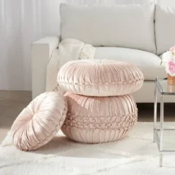 Sofia Pin Tuck Velvet Round Floor Cushion - Mina Victory -Mina Comfort Outlet Store GUEST aa88da33 9956 49b7 bc3b 76dbef040cf4
