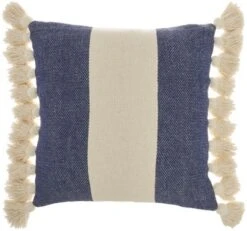 Mina Victory Life Styles Color Block Stripes With Tassel 18"x18" Indoor Throw Pillow -Mina Comfort Outlet Store GUEST b389072a a46a 48f8 8a7c 79f4e7f6777f