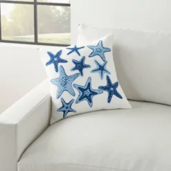18"x18" Life Styles Towel Embroidered Starfish Square Throw Pillow Blue - Mina Victory -Mina Comfort Outlet Store GUEST b4ff0d26 17bf 4d59 886a 42c98373f523