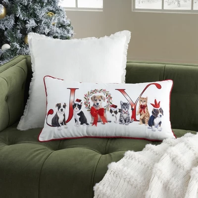 Mina Victory Holiday Animal Joy 12" X 24" White Throw Pillow 1 Mina Victory Holiday Animal Joy 12" X 24" White Throw Pillow