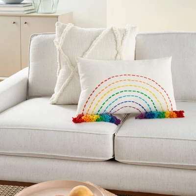 12"x20" Oversize Rainbow With Tassels Lumbar Throw Pillow - Mina Victory 3 12"x20" Oversize Rainbow With Tassels Lumbar Throw Pillow - Mina Victory - Image 3