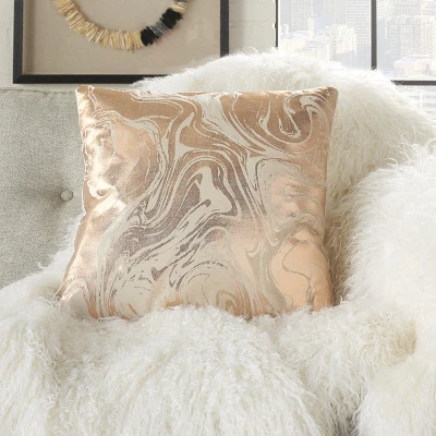 Mina Victory Luminecence Metallic Marble Rose Gold Pillow - 20"X20" 4 Mina Victory Luminecence Metallic Marble Rose Gold Pillow - 20"X20" - Image 4
