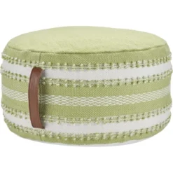 Mina Victory Woven Stripes Outdoor Pouf With Handle -Mina Comfort Outlet Store GUEST c42e4cf0 f6d0 4d76 9864 40b14bc06acb