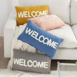 12"x21" Oversize Life Styles 'Welcome' Tufted Lumbar Throw Pillow - Mina Victory