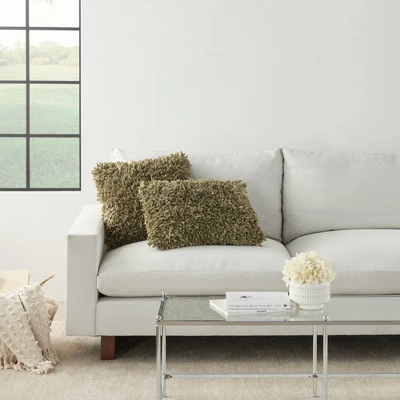 17"x17" Shag Chindi Short Cut Square Throw Pillow Sage - Mina Victory 4 17"x17" Shag Chindi Short Cut Square Throw Pillow Sage - Mina Victory - Image 4