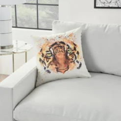 18"x18" Reversible Indoor/Outdoor Tiger And Chevron Print Square Throw Pillow - Mina Victory -Mina Comfort Outlet Store GUEST d0dfcfaf 532f 45d4 ab31 b34c3ff646e1