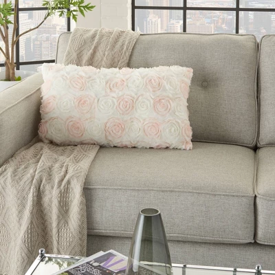 Oversized Chiffon Roses Faux Fur Throw Pillow Ivory - Mina Victory 3 Oversized Chiffon Roses Faux Fur Throw Pillow Ivory - Mina Victory - Image 3