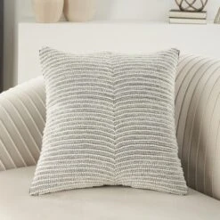 Mina Victory Luminescence Sweetheart Stripes 20" X 20" Ivory/Silver Indoor Throw Pillow -Mina Comfort Outlet Store GUEST d8f7c465 2a9f 419c 96b5 4ded615c3c39