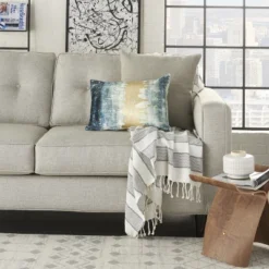 Mina Victory Luminecence Metallic Ombre Strip Teal Throw Pillow - 14"X20"