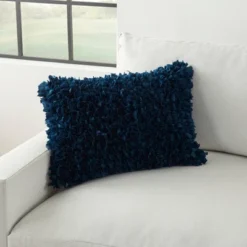 14"x20" Oversize Shag Chindi Short Cut Lumbar Throw Pillow Navy - Mina Victory -Mina Comfort Outlet Store GUEST ece2f414 cb9d 4c18 9a1f dbd0a0bc7c3a
