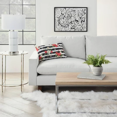 Reversible Indoor/Outdoor Rose And Zebra Print Throw Pillow Black/White - Mina Victory 3 Reversible Indoor/Outdoor Rose And Zebra Print Throw Pillow Black/White - Mina Victory - Image 3