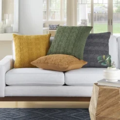 Mina Victory Life Styles Cotton Knitted 18"x18" Indoor Throw Pillows Set Of 2 -Mina Comfort Outlet Store GUEST f206c1cf bfb6 4e6b b022 75617c4a2e49