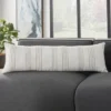 12"x40" Oversized Life Styles Woven Cotton Linen Striped Indoor Lumbar Throw Pillow White/Gray - Mina Victory